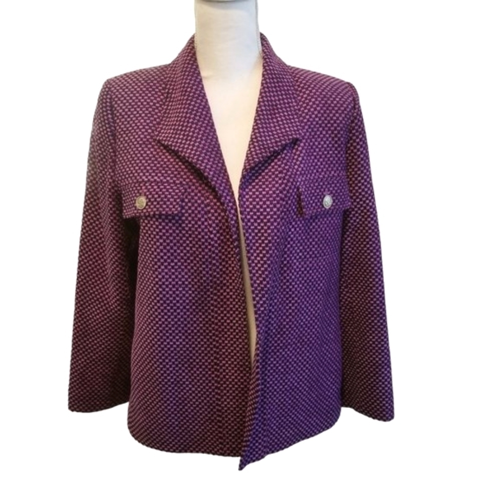 Doncaster Blazer Womens 8 Purple Pink Chenille Tweed Open Jacket